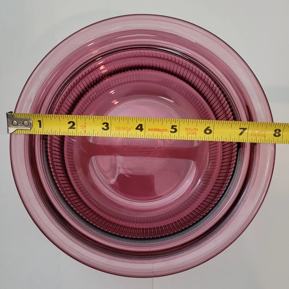 Lot of 2 Corning Vision Casserole Dish V-30-B Cranberry Glass 24oz Ribbed Round